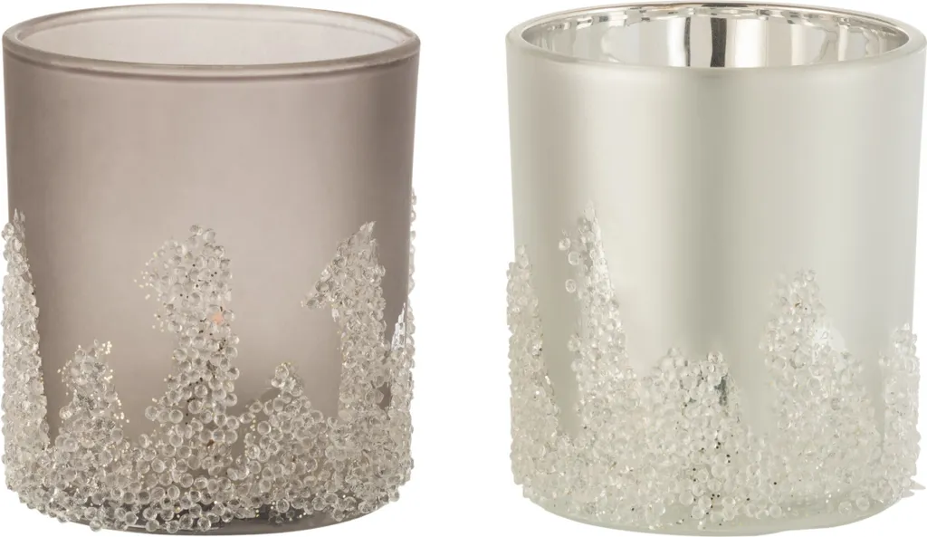 J-Line Porte-bougies à réchaud Sucre Gris et Argent Large Ø 9 cm Set de 2