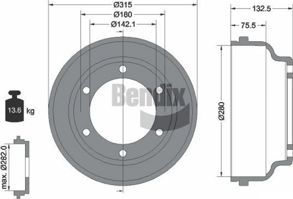 Bendix BDM1064 Tambour de frein robuste OE 4041430 pour utilitaire Transit