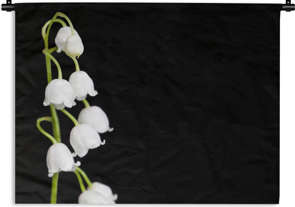MuchoWow Wandteppich Wandbehang Maiglöckchen - Blumen - Schwarz - Flora 150x112.50 cm Tapisserie Dekoration Wandtuch - Wanddecke - Wandteppiche