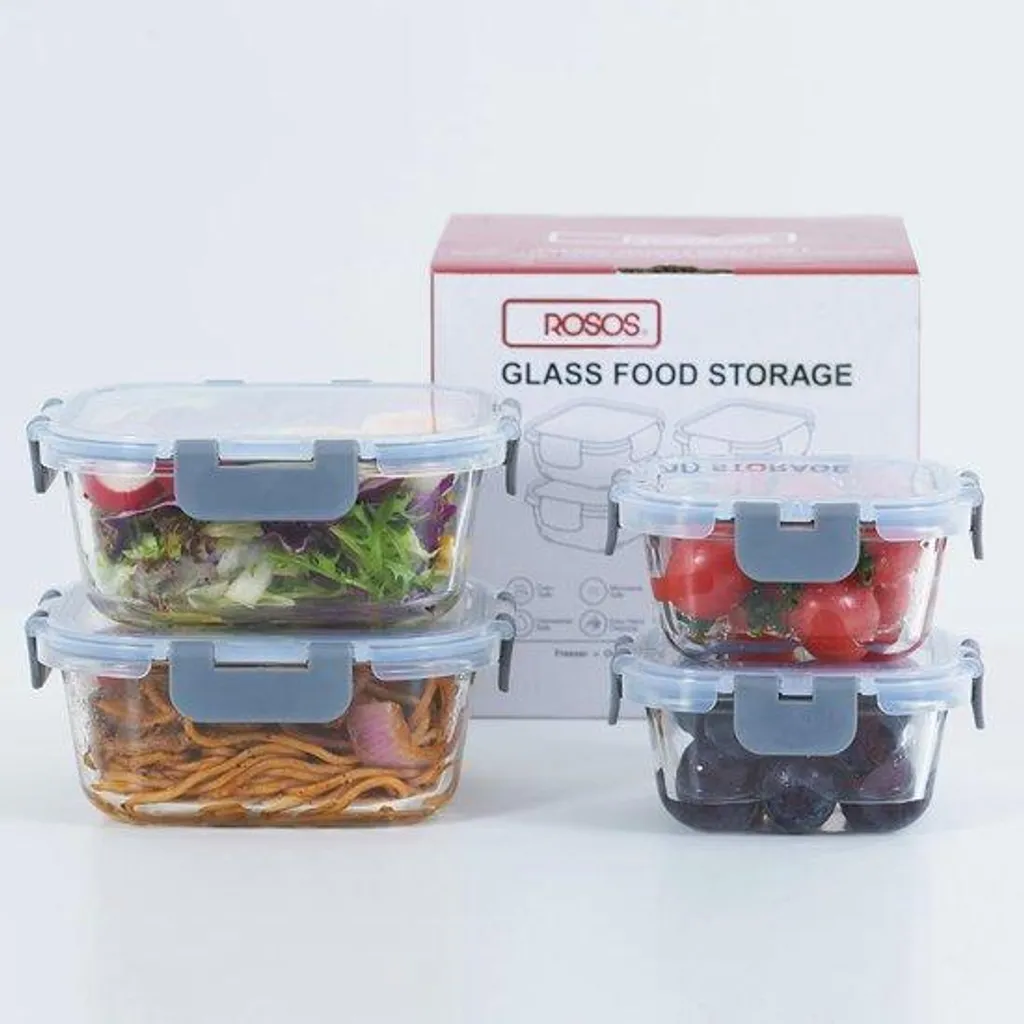 Récipients alimentaires en verre avec couvercles, lot de 4 gris hermétiques