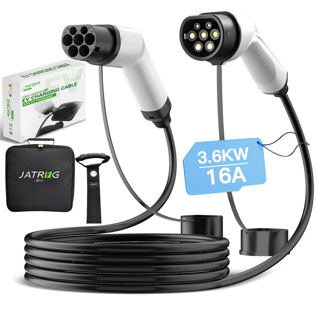JATRHG EV-Ladekabel 3,6 kW, 16 Ampere / einphasig / 5 Meter / Typ 2 auf Typ 2, Elektro- und Plug-in-Hybridfahrzeug