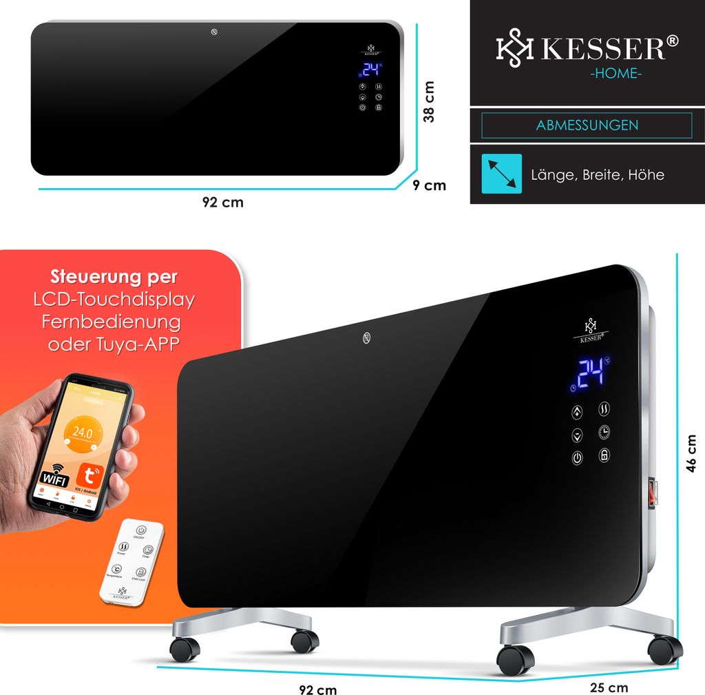 KESSER® Elektro Glasheizung Konvektor Elektroheizung Produktbild 8