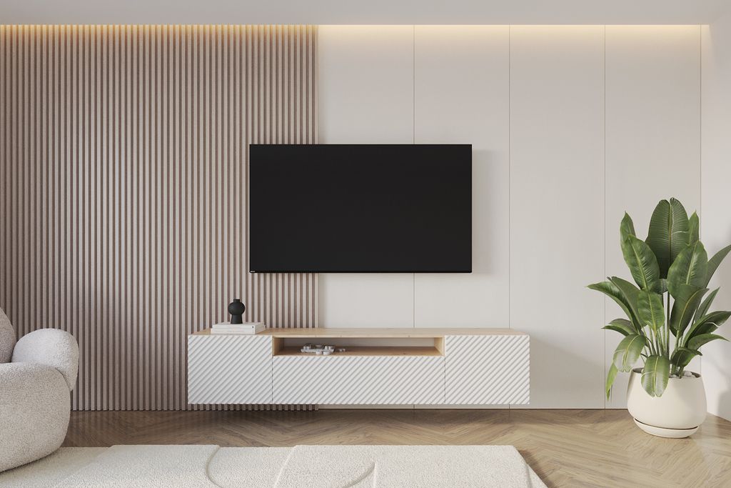 ALTDECOR TV-Schrank ZENO-W mit Gefrästen Fronten 200x40x41 Lowboard hängend, TV Möbel, TV Cabinet, Fernsehtisch, Fernsehschrank, TV Kommode, TV ...