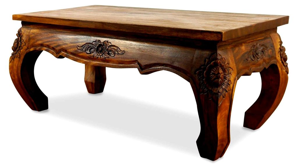 Opiumtisch aus Massivholz – 80x40x35cm – Handgeschnitzter Beistelltisch aus Thailand, nachhaltig und zeitlos