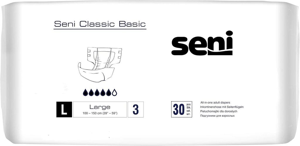 Seni Classic Basic Inkontinenzwindeln L 30 Stk 100-150cm Produktbild 