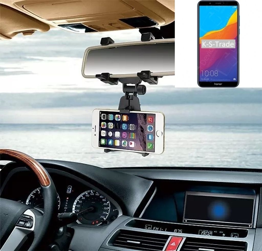 K-S-Trade Smartphone Halterung kompatibel mit Huawei Honor 7C Pro Rückspiegel Halterung schwarz Auto Halterung KFZ Halter