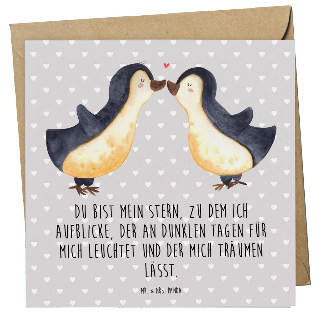 Mr. & Mrs. Panda Grußkarte Pinguin Liebe - Grau Pastell - Geschenk, anlasskarte, Freundin, Hochzeit, Geschenkidee, Vertraut, Hochzeitstag, Glückw...