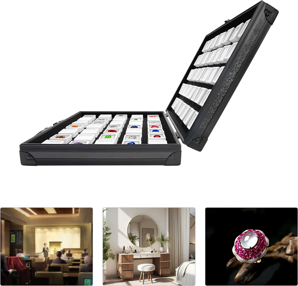 Coffret de rangement bijoux 70 cases vitrine d'exposition portable noir