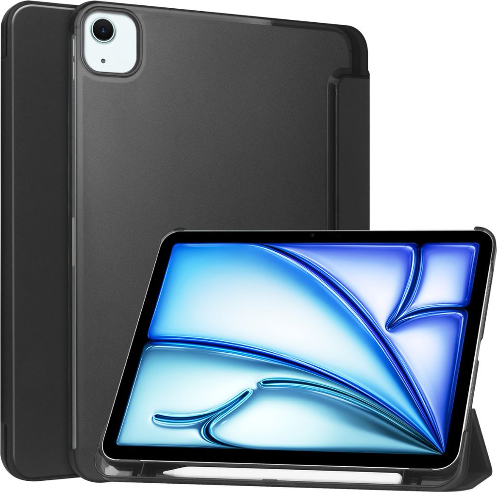 Case2go - Hülle kompatibel mit Apple iPad Air (2024) / Apple iPad Air (2025) - 11 Zoll - Mit Stifthalter - TPU Tablet Case Schutzhülle - Schwarz