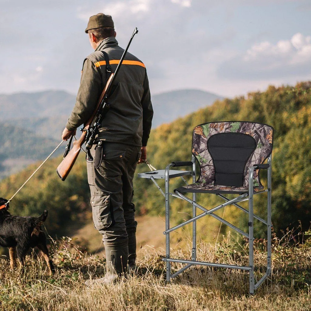 Chaise de chasse pliable robuste 150kg avec tablette d'appoint noire