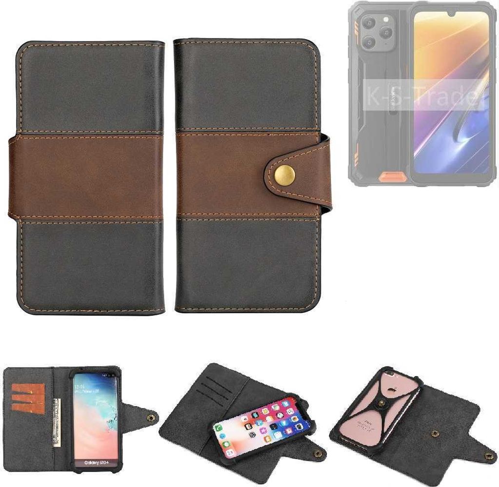 K-S-Trade Handyhülle Schutzhülle Hülle Bookstyle Wallet-Case kompatibel mit Blackview BV5300 Plus Bumper Rundumschutz schwarz-braun 1x