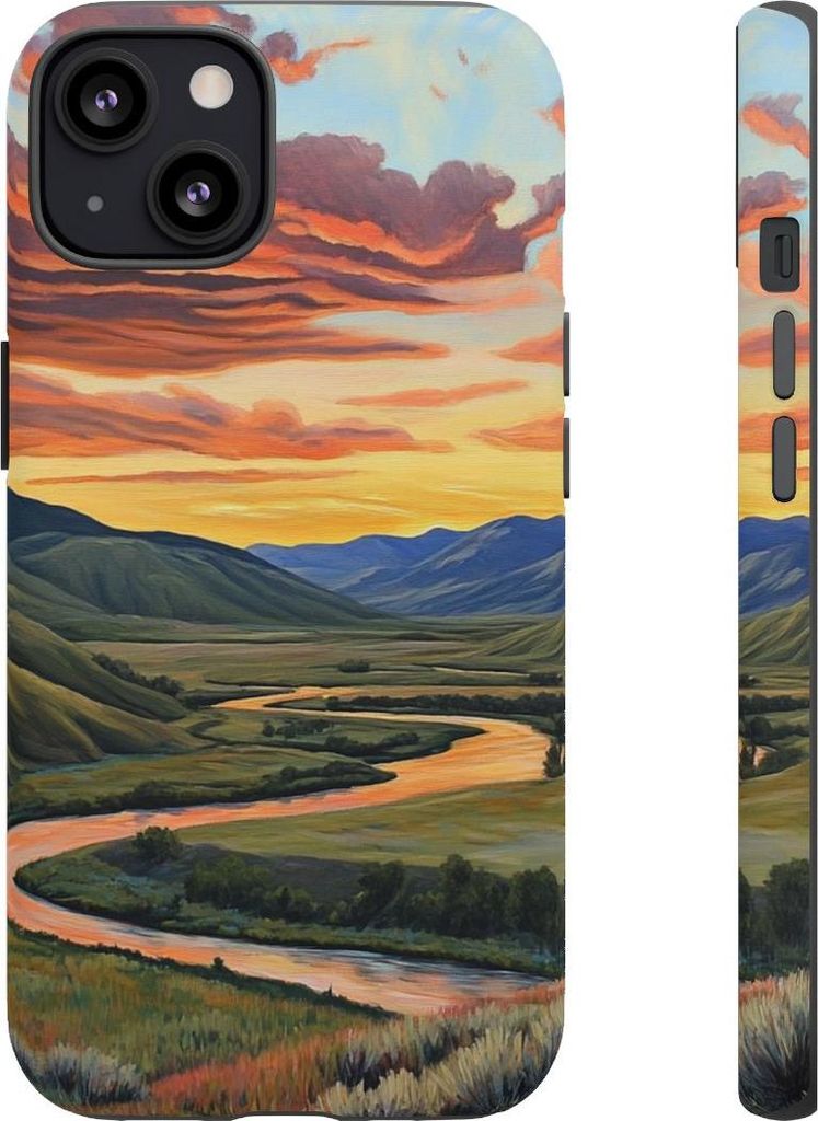 Abendstimmung mit sanften Hügeln und geschwungenem Fluss – Hülle Kompatibel mit iPhone 13