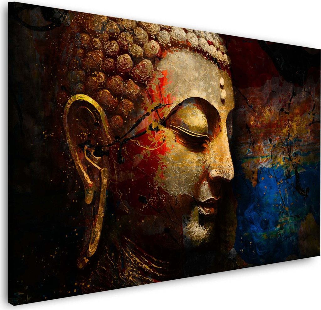 Wandbild Leinwandbild Kunstdruck XXL Wanddeko Buddha Dark Style: 120x80x2cm