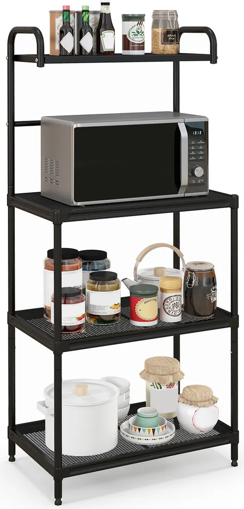 Meuble Micro-ondes 4 Niveaux Étagère de Rangement Métal Réglable Noir