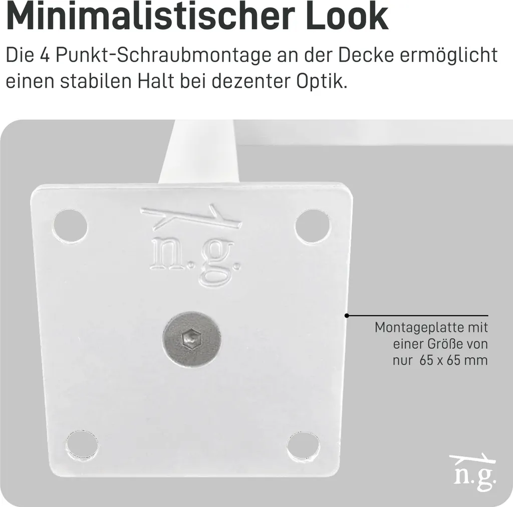 Appendiabiti Natural Goods Berlin RECHTECK, facile montaggio a soffitto, appendiabiti in stile industriale, appendiabiti in metallo, sistema appendiabiti fai da te, appendiabiti a soffitto, bianco, L90 x P90cm - 5
