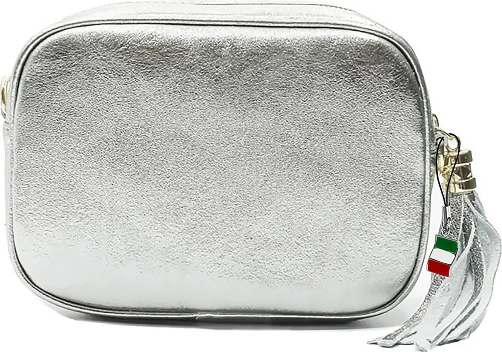 Sac à main bandoulière en cuir argenté brillant style moderne Femme