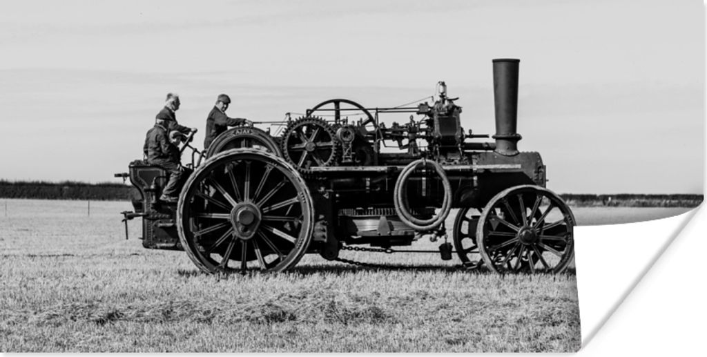 MuchoWow Poster Traktor - Schwarz - Weiß - Bauernhof - Vintage 80x40 cm - Wanddeko