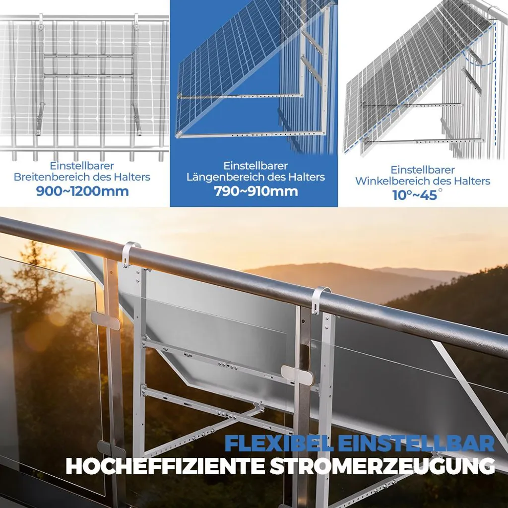 Fixation Solaire sans Perçage pour Balcon - Support Stable 400W à 600W