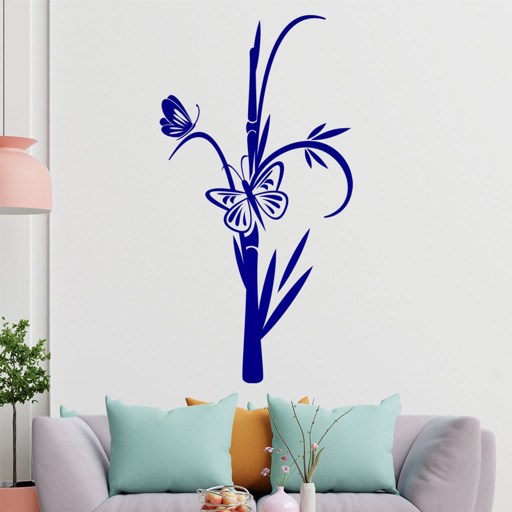 Schmetterlinge auf Bambus Wandtattoo in 6 Größen - Wandaufkleber Wall Sticker - Dekoration, Küche, Wohnzimmer, Schlafzimmer, Badezimmer