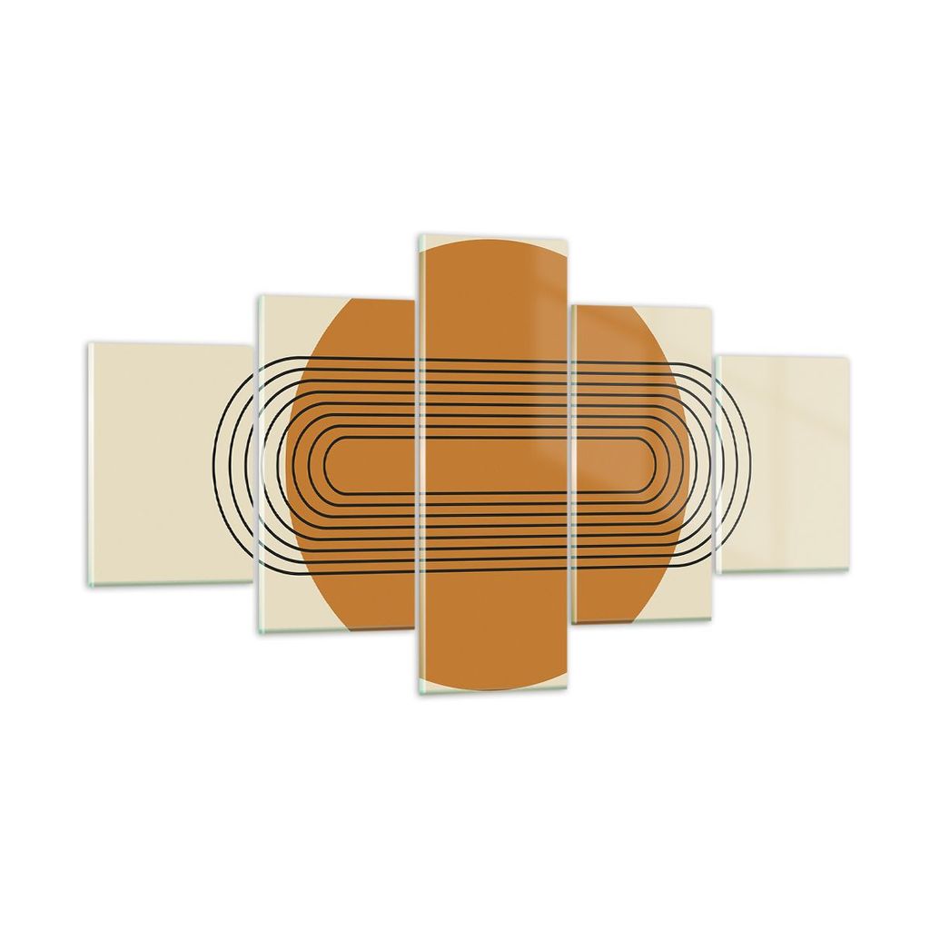 Bilder auf glas - 5 Teile - Stück Geometrisch Orange - 125x70cm - Glasbilder - Wandbilder - Bilder - zum Aufhängen bereit - Wanddekoration aus Gl...