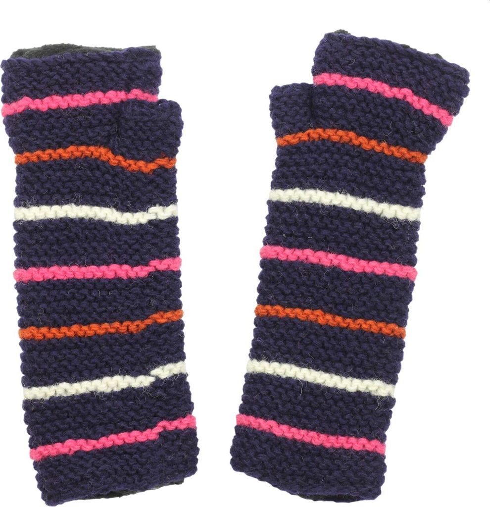 Armstulpen aus Wolle - Strickstulpen - blau-navy mit Streifen - Pulswärmer mit Fleece
