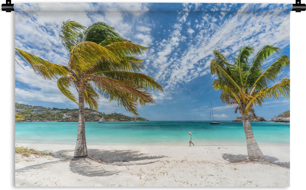 MuchoWow Wandteppich Wandbehang Strand - Palmen - Wolken 120x80 cm Tapisserie Dekoration Wandtuch - Wanddekorationen - Wandtücher