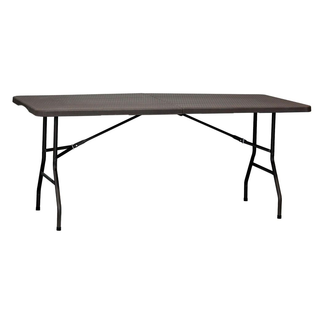 Klapptisch 180 x 74 cm Dunkelbraun Rattanoptik – Stabil, Wetterfest, Tragbar für Garten, Terrasse, Outdoor, Tragegriff