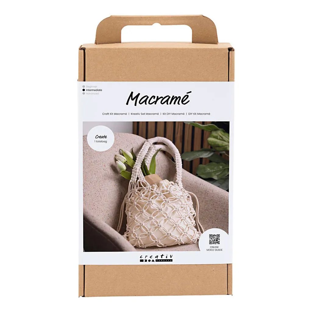 Kit Sac Macramé Bohème Blanc en Coton Naturel avec Guide de Nouage