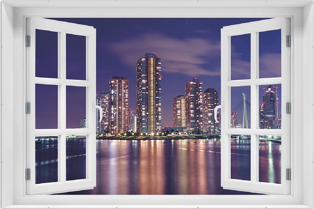 Wallario Wandbild mit Fenster-Illusion: Tokyo- Skyline bei Produktbild 