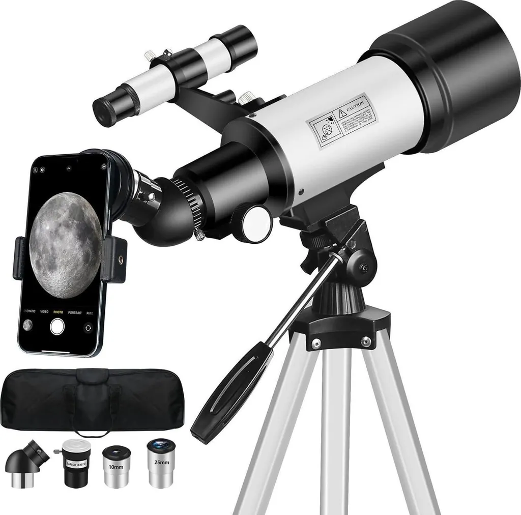 Télescope Astronomie 70/400mm avec Trépied Réglable pour Débutants
