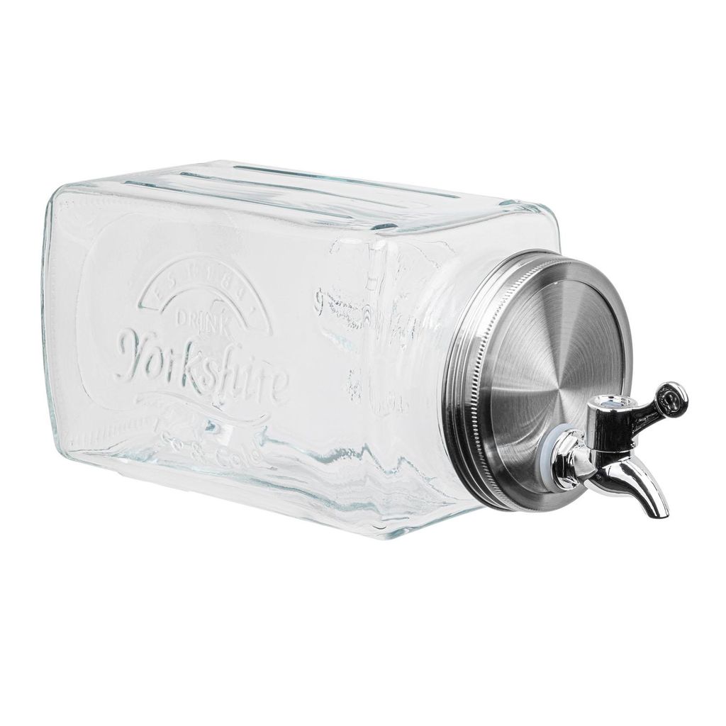 Glas Getränkespender mit Zapfhahn 3,8l Wasserspender mit Hahn Saft Cocktail Spender Dispenser Saftspender Retro Glaskrug Getränke