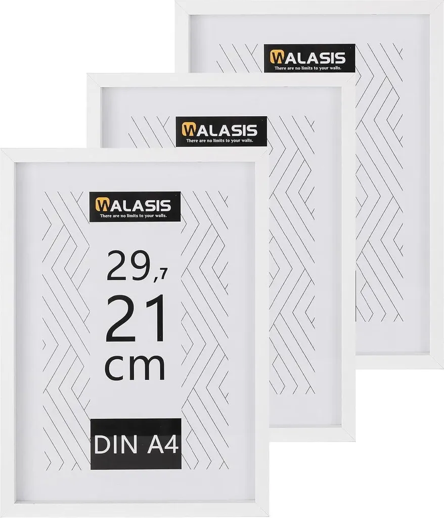 Walasis cornice per foto A4 set di 3 cornici in legno bianco 21x29,7cm cornice per foto