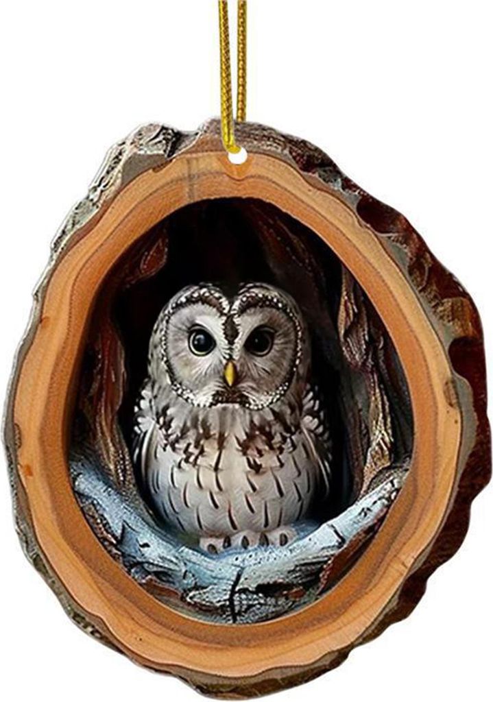 Weihnachtsbaumschmuck mit Eule und Waschbär, 2D-gedrucktes Acryl, Hängedekoration für den Baum, festlicher Tierbaumanhänger