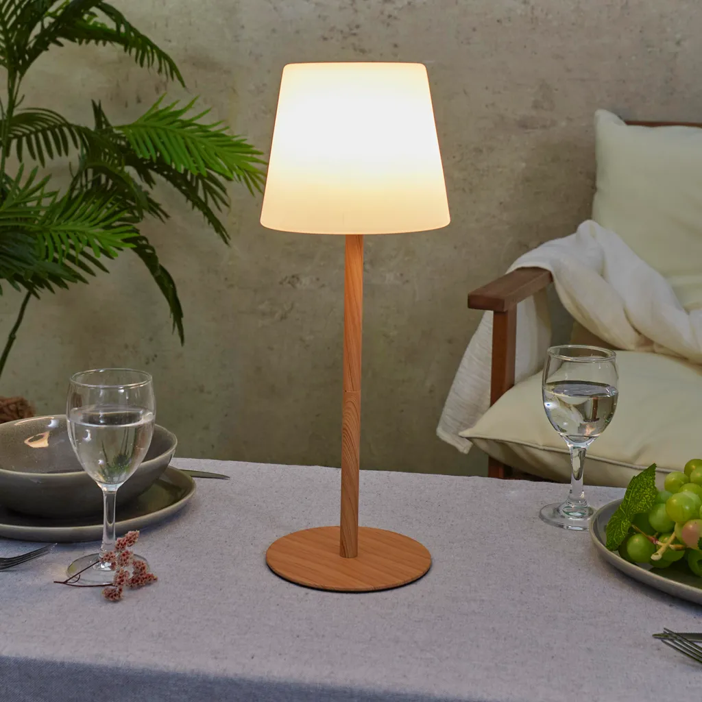Lampe sans fil IP44 étanche rechargeable 40cm bois Home Deco Factory
