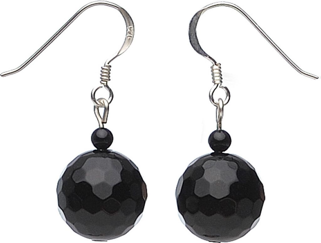 Ohrringe Ohrhänger aus echtem Onyx & 925er Silber facettiert schwarz Damen