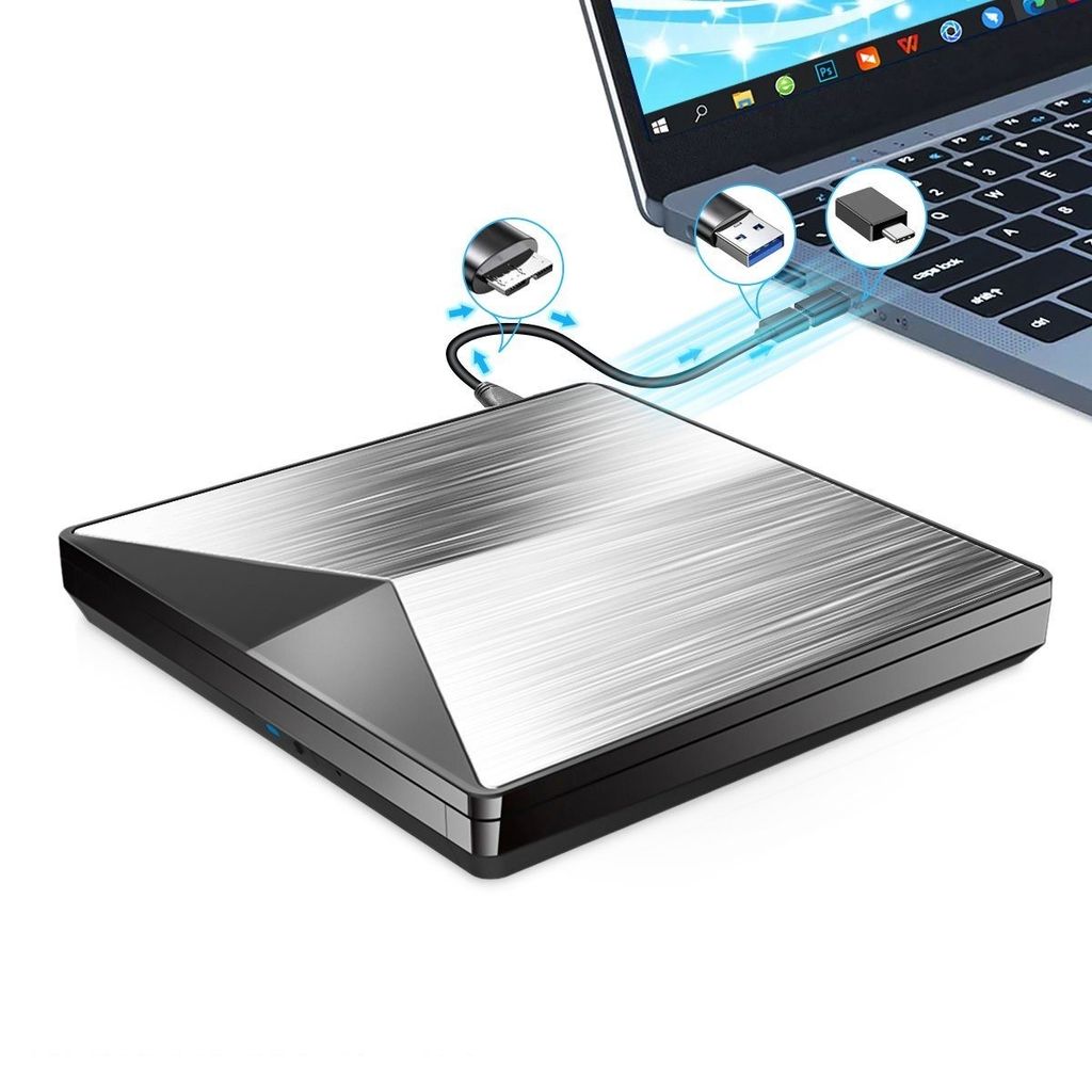 Externes CD DVD Laufwerk, Externes optisches USB3.0-Laufwerk, TYPE-C Mobile DVD RW-Brenner, 148x148mm, Aluminium