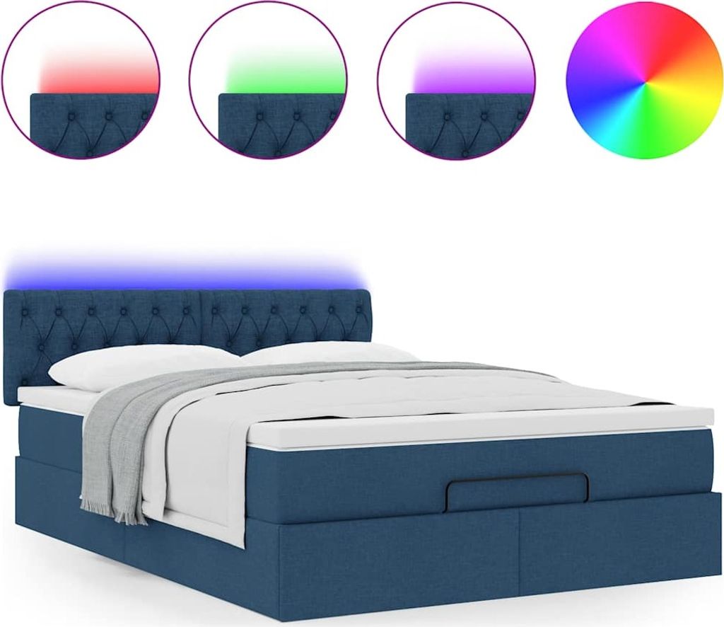 Best Möbel Ottoman-Bett mit Matratze & LED -s Blau 140x200 cm Stoff - Doppelbett A3312401