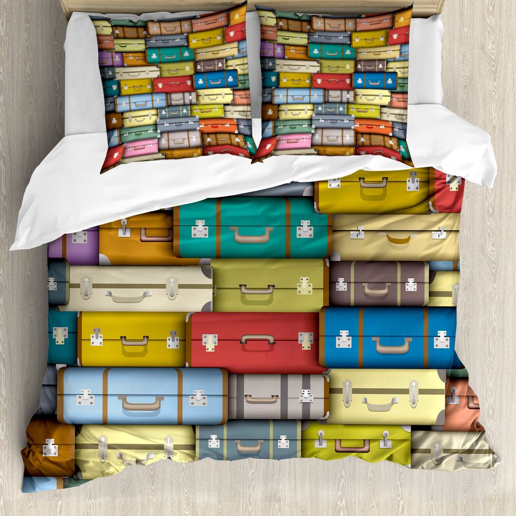 ABAKUHAUS Modern Bettbezug, Farbige Reise-Koffer, Milbensicher Allergiker geeignet mit Kissenbezügen, 200 cm x 200 cm - 80 x 80 cm, Mehrfarbig