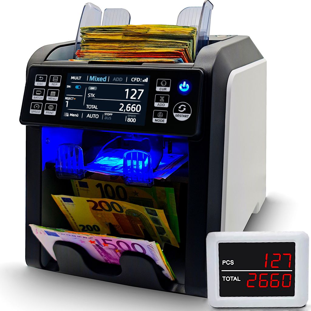 BEITZ BS-950A Geldzählmaschine mit 9-facher Falschgelderkennung, 2-Taschen-System und Kundendisplay 