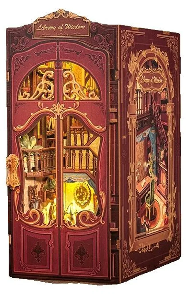 Maquette Bois DIY Book Nook Bibliothèque Magique avec Veilleuse LED