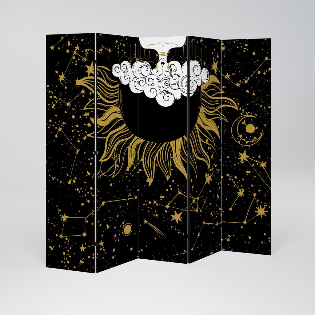 SpaceRebels Paravent Raumteiler - 5-teilig Raumtrenner, Druck 2-Seite - Raumtrenner - Trennwand Wohnung - Room Divider - Spanische Wand Deko Modern...