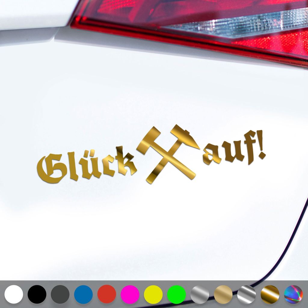 PantherPixel Glück Auf Aufkleber Steiger Lore Schlägel Und Eisen Sticker Auto Geschenkidee Farbe Chrom-Gold