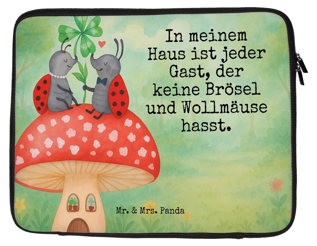 Mr. & Mrs. Panda Notebook Tasche Marienkäfer Fliegenpilz Design 33 x 42 cm - Weiß - Geschenk, Laptop, Haus, Laptoptasche, Zuhause, Notebooktasche...
