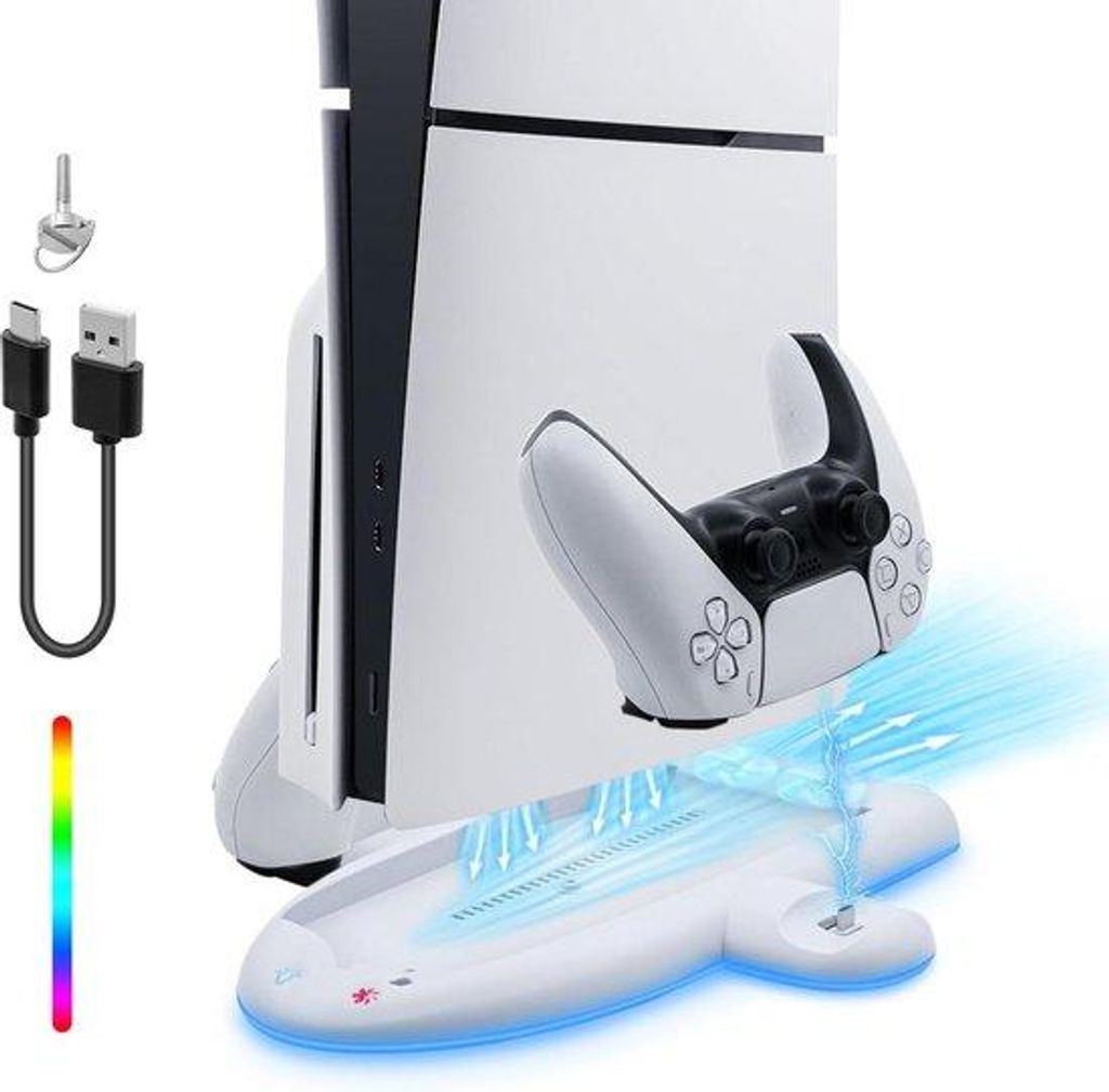 Ladestation mit 3-Geschwindigkeitsanpassung - RGB-Effekt - Dual-Controller-Ladestation - Dock - Speichereinstellung - Slim-Konsole für PlayStation 5