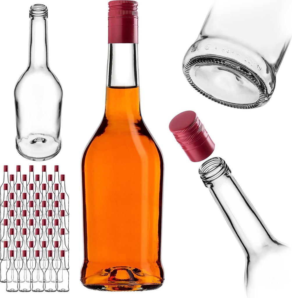 KADAX Likörflaschen 500ml, 50 Stück, Leere Flaschen zum Befüllen von Öl, Essig, Likör, Wein und Schnaps, Glasflaschen, Schnapsflaschen, Saftfl...