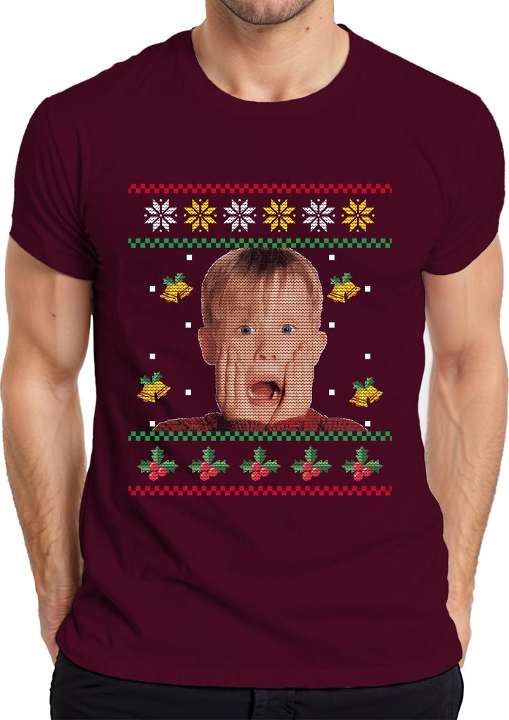 Kevin Allein Zuhause - Weihnachtsgeschenk Ugly Christmas Sweater Weihnachten Herren T-Shirt, Burgundy, XXL