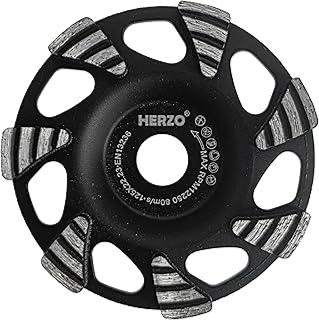 HERZO Mola a tazza per calcestruzzo 125 mm x 22,23 mm? Disco diamantato per calcestruzzo, pietra naturale, colla per piastrelle, granito, muratura, mola a tazza 125 mm per smerigliatrice angolare