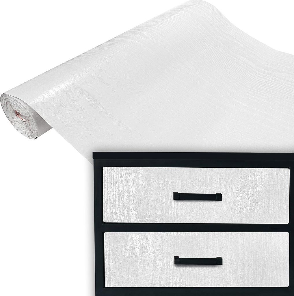 Klebefolie Möbel 45x100 cm Meterware - Holz Weiß Glanz - Selbstklebende Möbelfolie in Holzoptik - Folie für Möbel ideal zum Renovieren von Sch...
