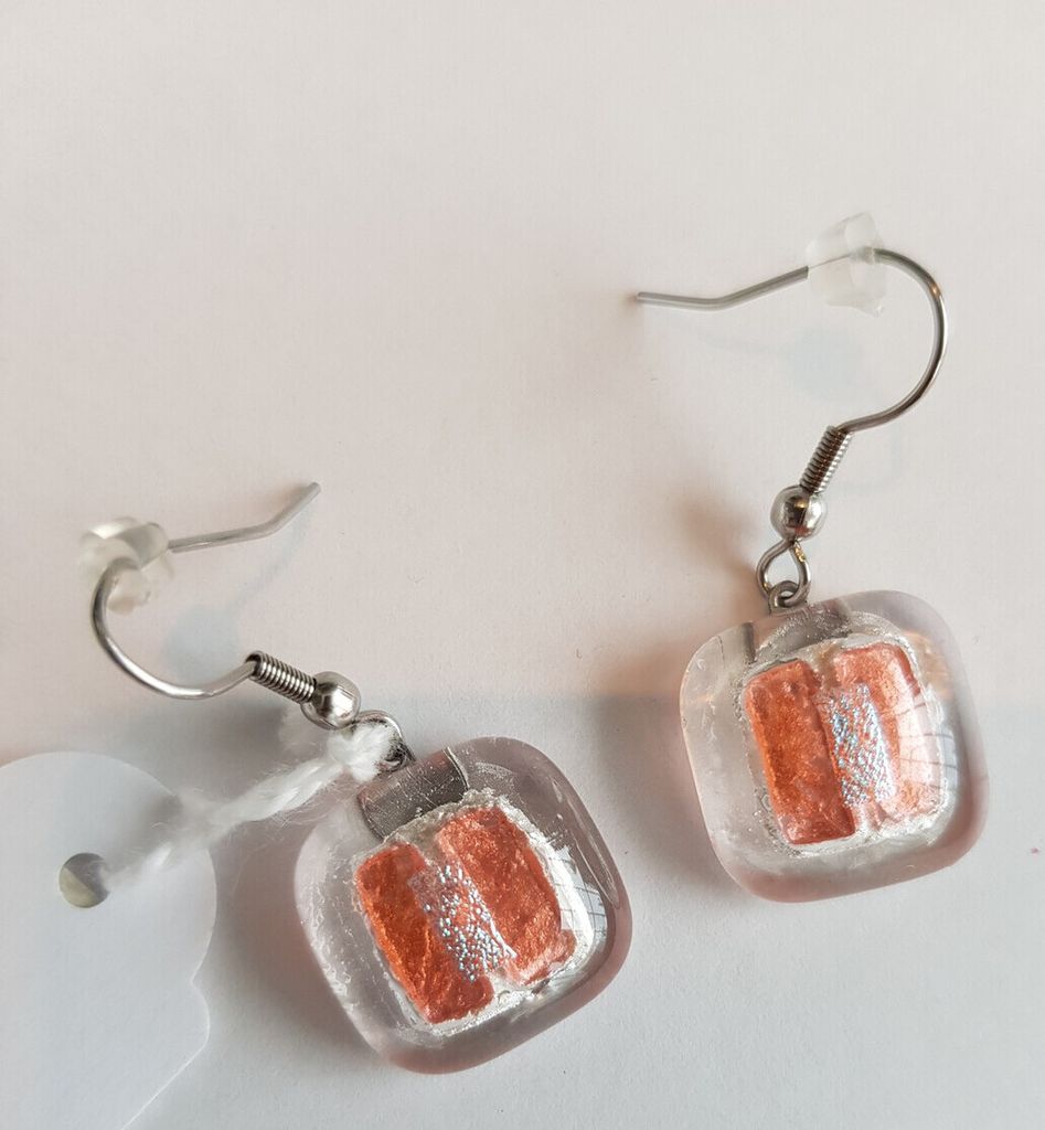 Ohrringe mit Glasstein Rosa Orange Fusing
