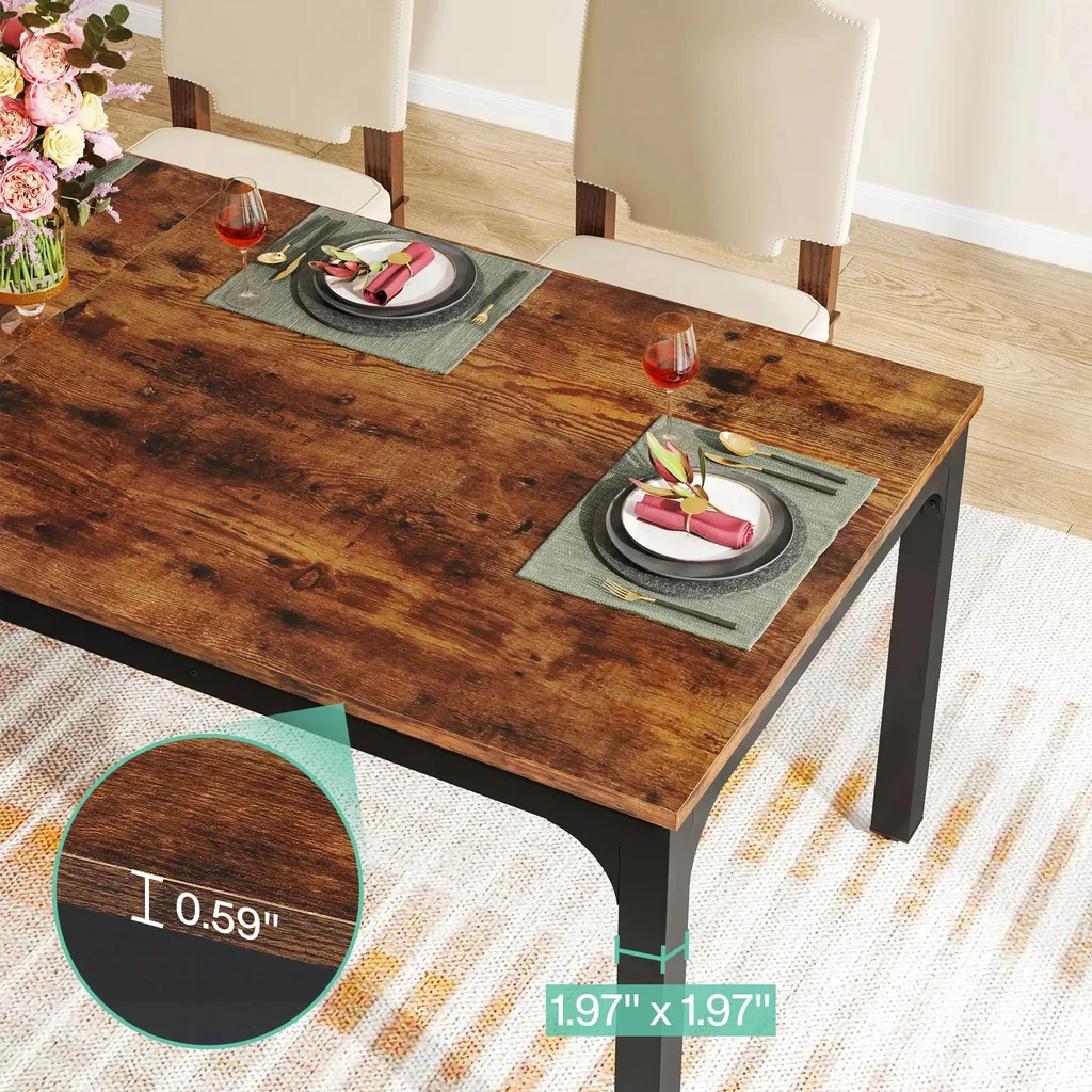 Table bois brun rustique 200 cm - Plateau stratifié robuste 8 places - 12